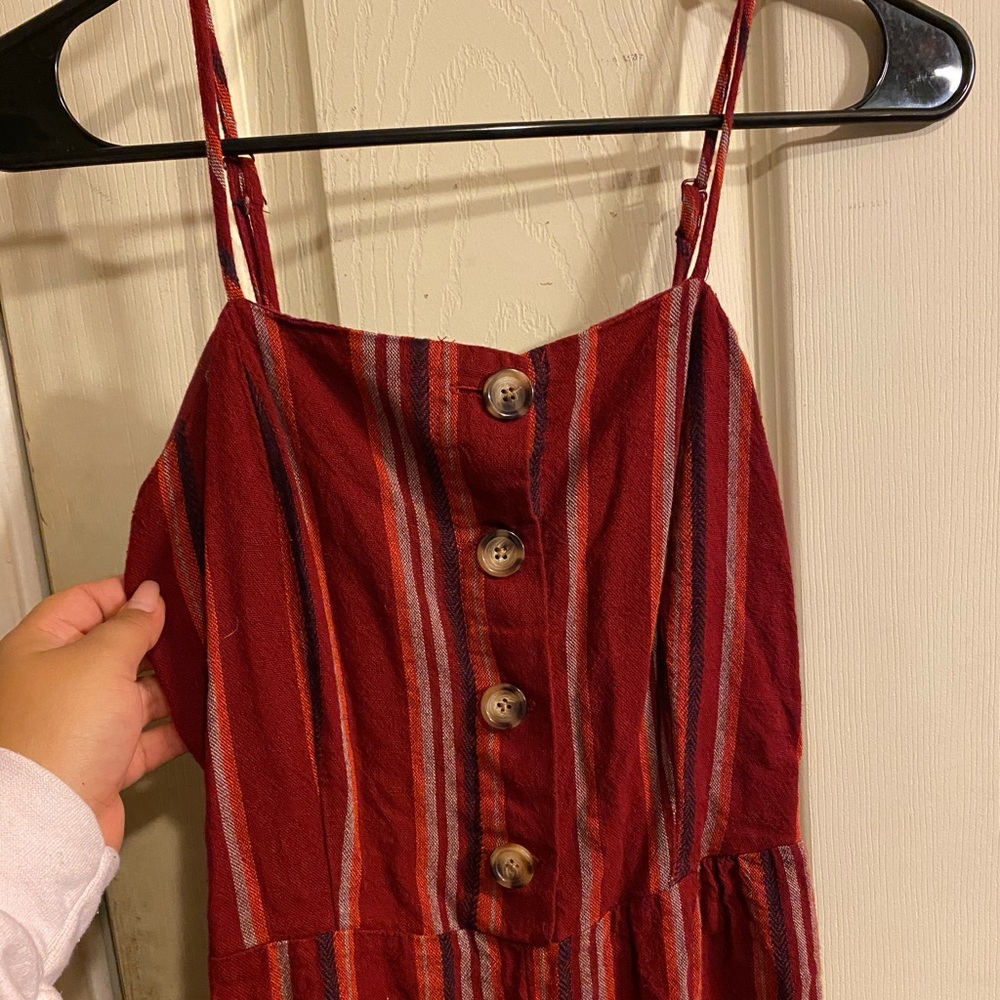 Striped red/orange fall romper